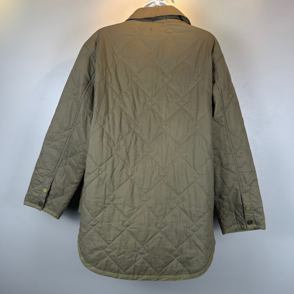 Wishlist Olive Green Quilted Barn Jacket Cargo Pockets M/L Utility Shacket - Picture 2 of 13